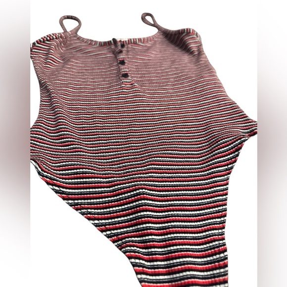 Garage Red, Blue, and White Stripes Body Suit Sleeveless Small - Picture 2 of 8